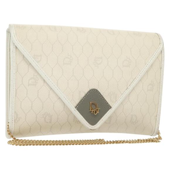 DIOR Honeycomb Canvas Chain Shoulder Bag Pvc White Gold - Picture 1 of 12